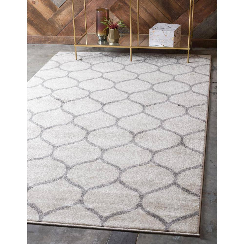Ivory and Gray Trellis Synthetic Indoor Area Rug