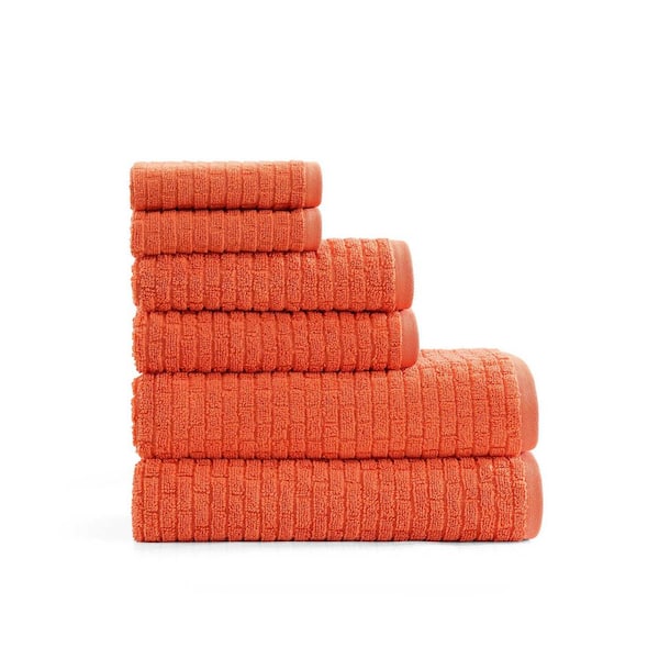 Brick Texture Flame Orange 6-Piece Terry Cotton Towel Set