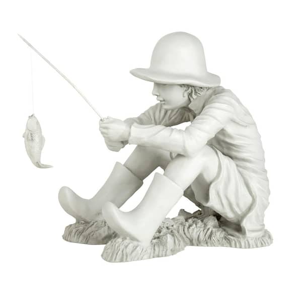 Black Americana Boy Fishing Stone Statue 18
