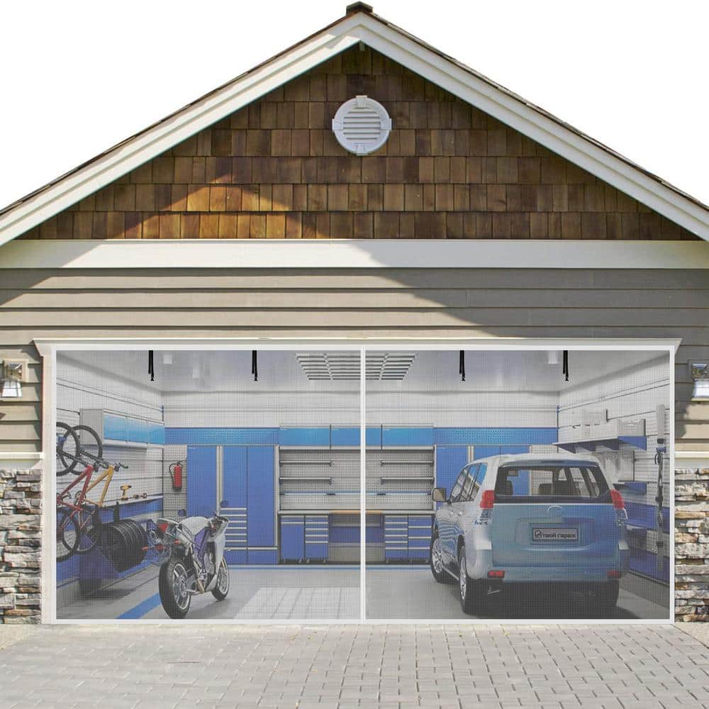 Shatex 9 ft. x 7 ft. White Fiberglass Magnetic Garage Door Screen ...