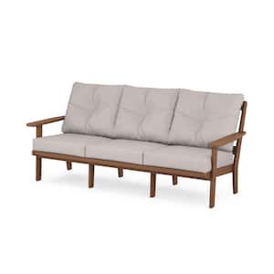 Prairie Plastic Outdoor Deep Seating Couch in Teak with Dune Burlap Cushions