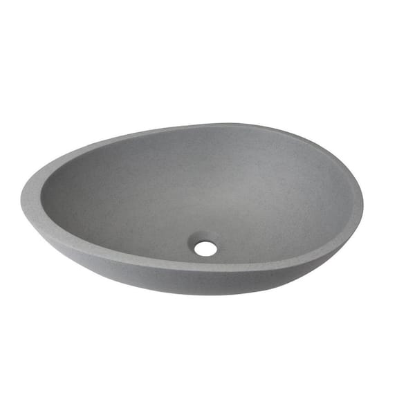 Siavonce Egg shape Concrete Vessel Bathroom Sink in Grey without Faucet and Drain