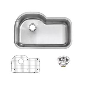 Undermount 16-Gauge Stainless Steel 32 in. 0-Hole Euro Style Single Bowl Kitchen Sink with Grid and Drain Assemblies