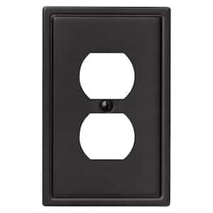 Sinclair Insulated 1-Gang Matte Black Duplex Outlet Stamped Steel Wall Plate