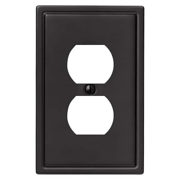 AMERELLE Sinclair Insulated 1-Gang Matte Black Duplex Outlet Stamped Steel Wall Plate
