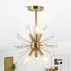 14 in. 6-Light Antique Gold Starburst Sputnik Pendant Light with Glass Crystal Ball Accents