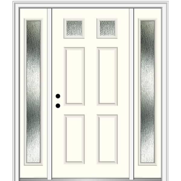 MMI Door 60 in. x 80 in. Right-Hand Inswing Rain Glass Alabaster Fiberglass Prehung Front Door on 6-9/16 in. Frame