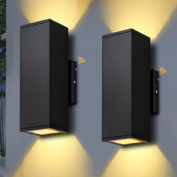 2-Light Dusk to Dawn Sensor Matte Black Indoor/Outdoor LED Wall Light, Up/Down Outdoor Wall Lantern Sconce(2-Pack)