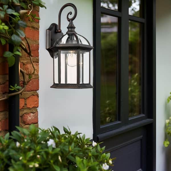 Bel Air Lighting Wentworth 1-Light Small Rust Outdoor Wall Light Fixture with Clear Glass