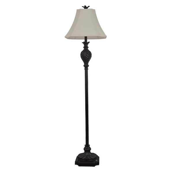 Decor Therapy Roland 61 in. Dark Brown Floor Lamp with Faux Silk Shade