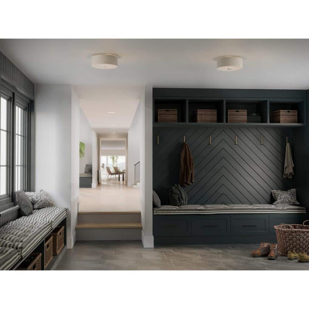 Brushed Nickel Drum Flush Mount Light with Glass Diffuser