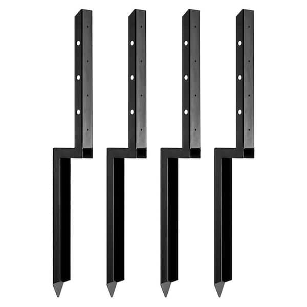Fence Post Anchor Repair Kit, 4-Pack, 2 x 2 in. Heavy Duty Steel Support Stakes for Tilted and Broken Fence Posts, Black