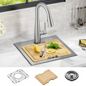 Emery 15 in. Drop-In/Undermount Single Bowl 18 Gauge Stainless Steel Kitchen Workstation Sink with Accessories