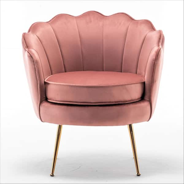 US Pride Furniture Cavett 28.3 in. Wide Rose Velvet Barrel Chair with Gold Metal Legs