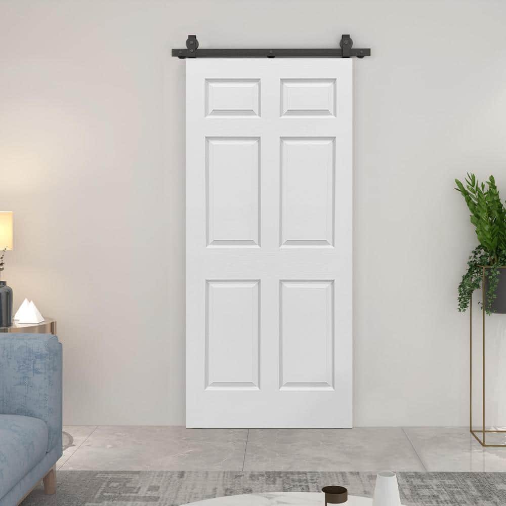 Primed White MDF Composite Bifold Barn Door with Black Hardware, 36" x 80"