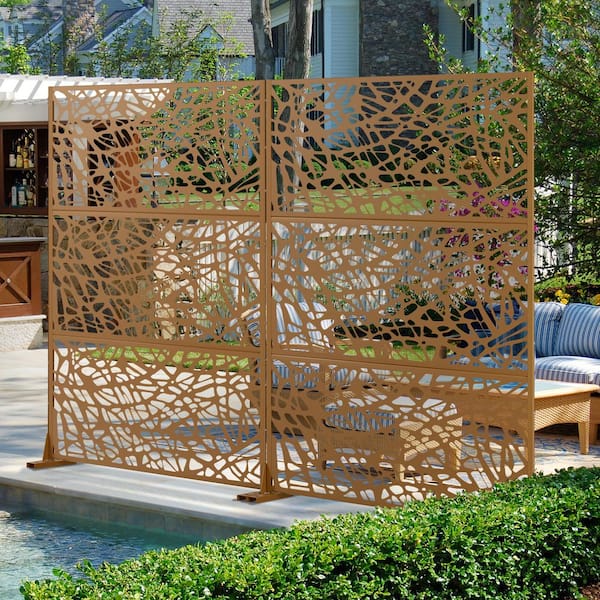 TUYOHW 72 in. H x 47 in. W Metal Privacy Screen for Deck Patio Balcony ...