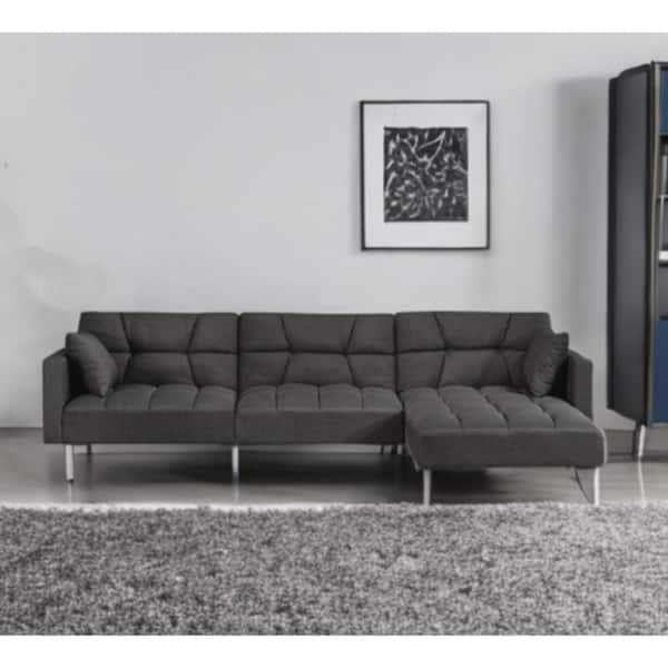 HomeRoots 107 in. Square Arm 2-piece Polyester L-Shaped Sectional Sofa in. Dark Gray