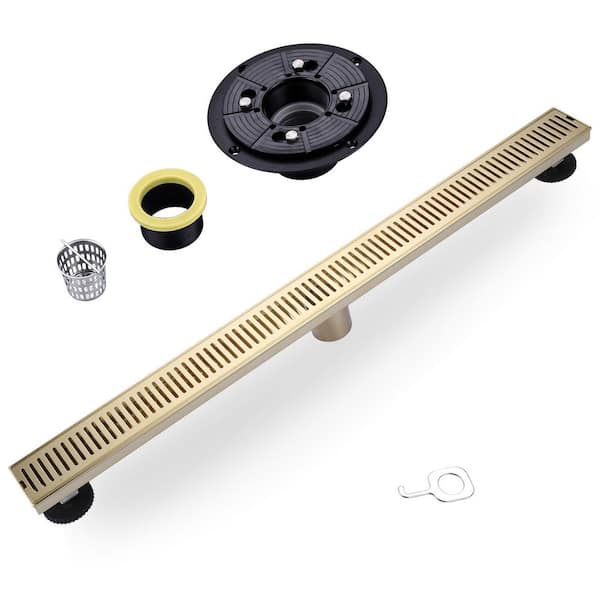 32 in. Stainless Steel Linear Shower Drain with Slot Pattern Drain Cover in Brushed Gold