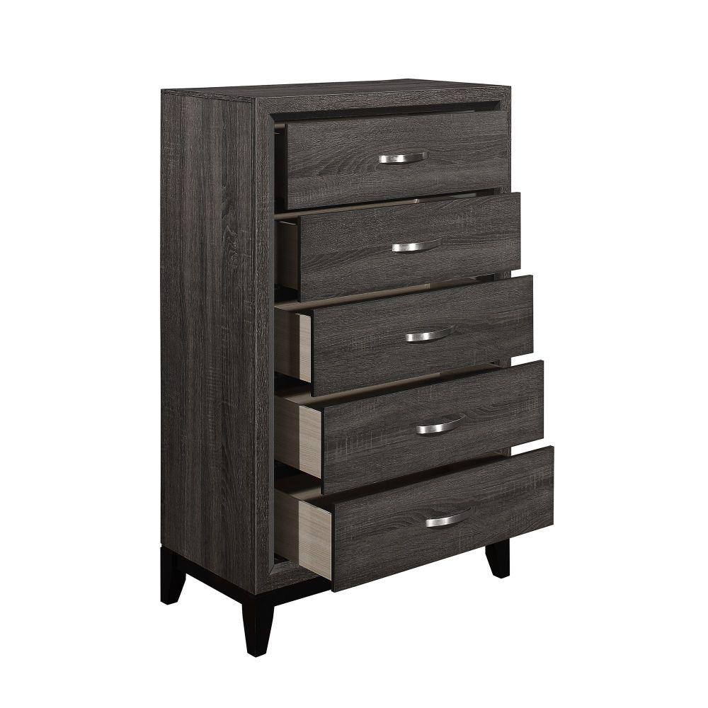 Gray Vertical 5-Drawer Wooden Chest with Dovetail Construction