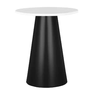 Percy 18 in. Width White/Black Round C-Top Marble Side Table With Pedestal Base