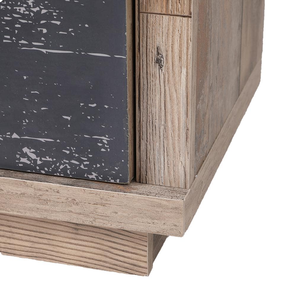 Rustic Brown Wood Sliding Door Cabinet with Adjustable Shelves