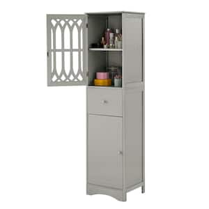 Tall 16.5 in. W x 14.2 in. D x 63.8 in. H Bathroom Gray Linen Cabinet with Adjustable Shelf