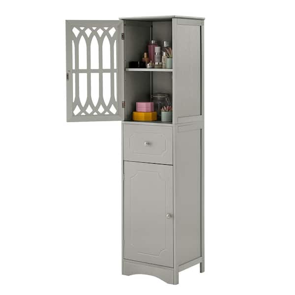 Virubi Tall 16.5 in. W x 14.2 in. D x 63.8 in. H Bathroom Gray Linen Cabinet with Adjustable Shelf