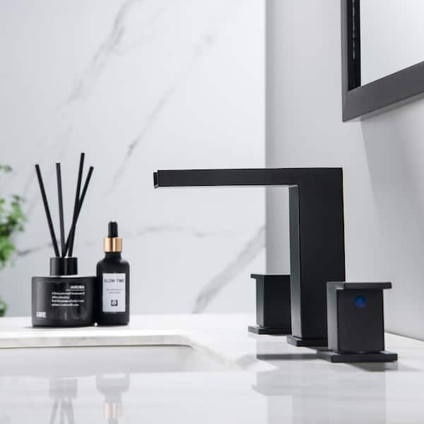 Tomfaucet 8 in. Widespread Deck Mount 2-Handle Waterfall Bathroom Faucet in Matte Black