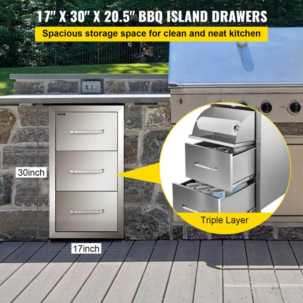 Stainless Steel Outdoor Kitchen Drawers with Paper Towel Holder