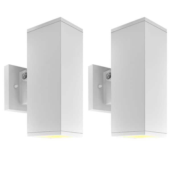 10 in. White Dusk to Dawn LED Outdoor Hardwired Wall Lantern Sconce 3CCT 15/20/24-Watt Dimmable, IP65, ETL 2 Pack