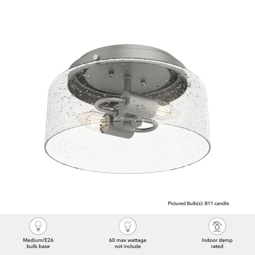 Hartland Classic Seeded Glass 11.5" LED Flush Mount in Matte Silver
