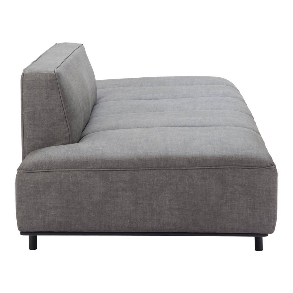Gray Faux Leather Armless Sleeper Sofa with Metal Legs