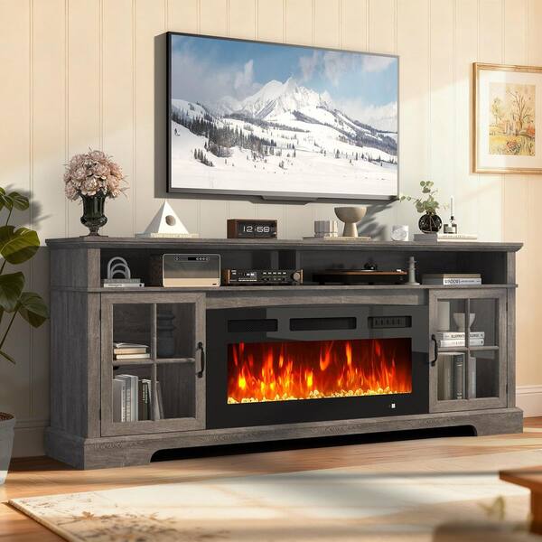 Sizzim 70 in. Freestanding Floor Wooden Surround Electric
