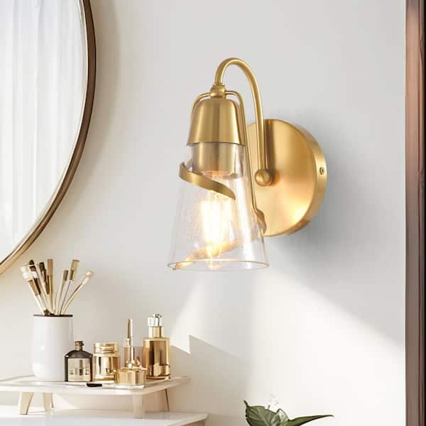 5 in. 1-Light Gold Modern Wall Sconce with Glass Shade