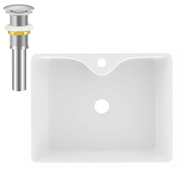 Unbranded Rectangular Sink 14.5 in . Bathroom Sink Ceramic Vessel Sink Bathroom Sink Modern with Pop-Up Drain in White and Sliver