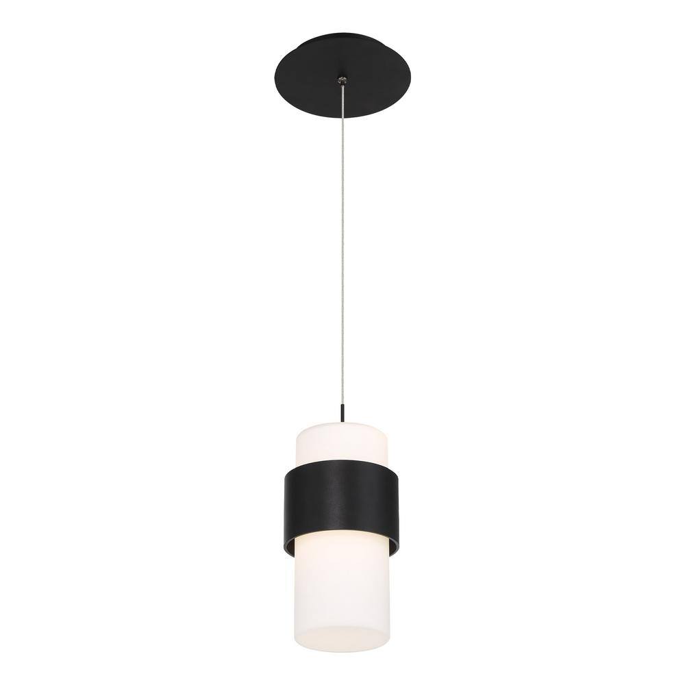 Sleek Black Mini LED Pendant with Etched Opal Glass