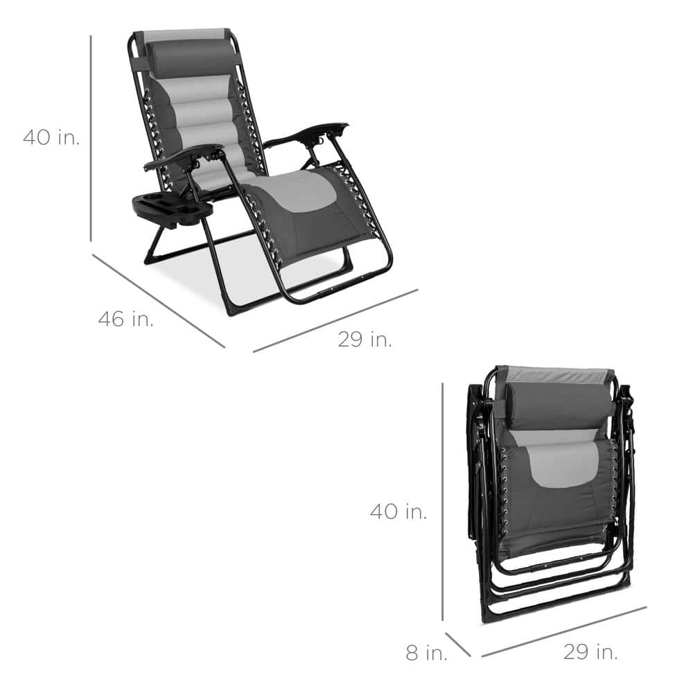 Oversized Gray and Light Gray Padded Zero Gravity Recliner with Tray