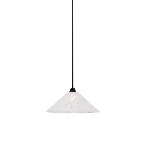 Unbranded Madison 100-Watt 1-Light Matte Black Shaded Pendant Light with 16 in. Frosted Crystal Shade, No bulb Included