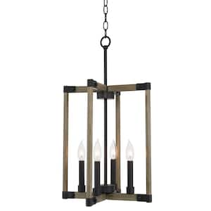 Wingate 60-Watt 4-Light Textured Black Farmhouse Pendant Light, No Bulb Included