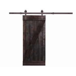 30 in. x 84 in. Primed Natural Wood Finish 6.6 ft. Dark Coffee Sliding Barn Door with Sliding Door Hardware Kit