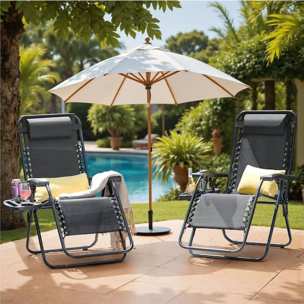 Tozey 2-Piece Black Zero Gravity Black Metal Lawn Chair Set