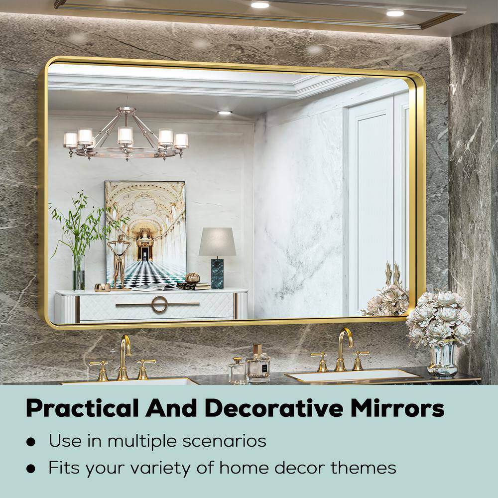 55" x 36" Gold Metal Framed Rectangular Bathroom Vanity Mirror