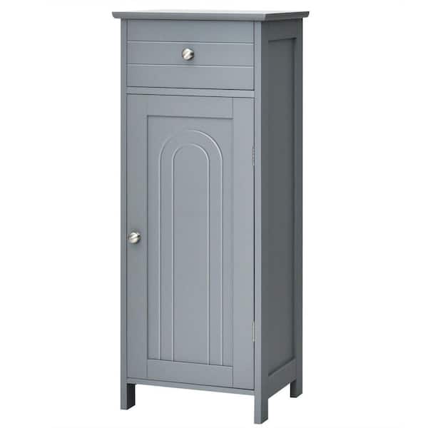 ANGELES HOME 14 in. W x 12 in. D x 34.5 in. H Gray Wooden Storage Free-Standing Floor Linen Cabinet with Drawer and Adjustable Shelf