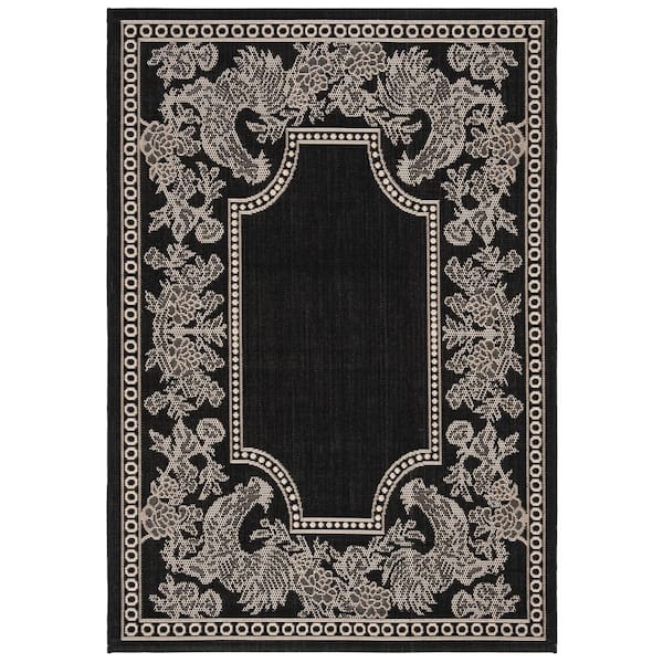 SAFAVIEH Courtyard Black/Sand 4 ft. x 6 ft. Border Indoor/Outdoor Patio  Area Rug