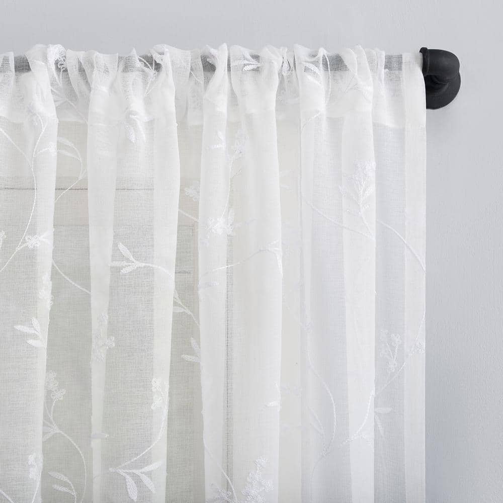 Ivory Floral Sheer Rod Pocket Curtain Valance 50" x 17"