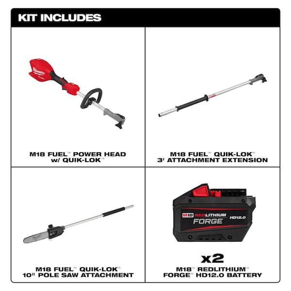 M18 FUEL 18V 10 in. Brushless Cordless QUIK-LOK Battery Powered Pole Saw w/ (2) 12.0 Ah FORGE Battery