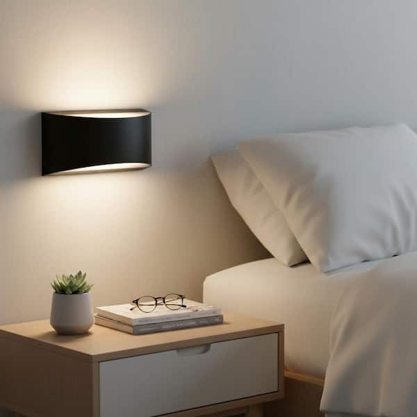 8 in. Up Down Modern Integrated LED Wall Sconce,Black Indoor Wall Lamp with 3-Color Temperature for Bedroom,(2-Pack)