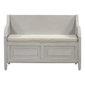 Rustic Style Gray Storage Bench Entryway Bench with Linen Upholstered Top Cushion
