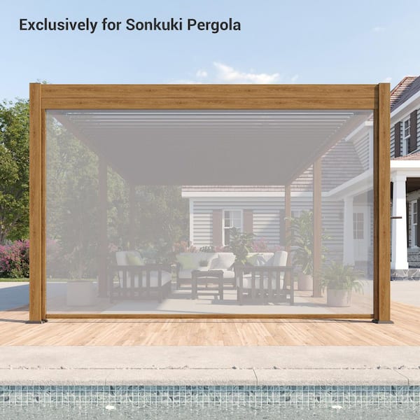 Sonkuki 12 ft. Adjustable Height Multifunctional Pull-Down Privacy Screen for Pergola Accessories, Wood Grain