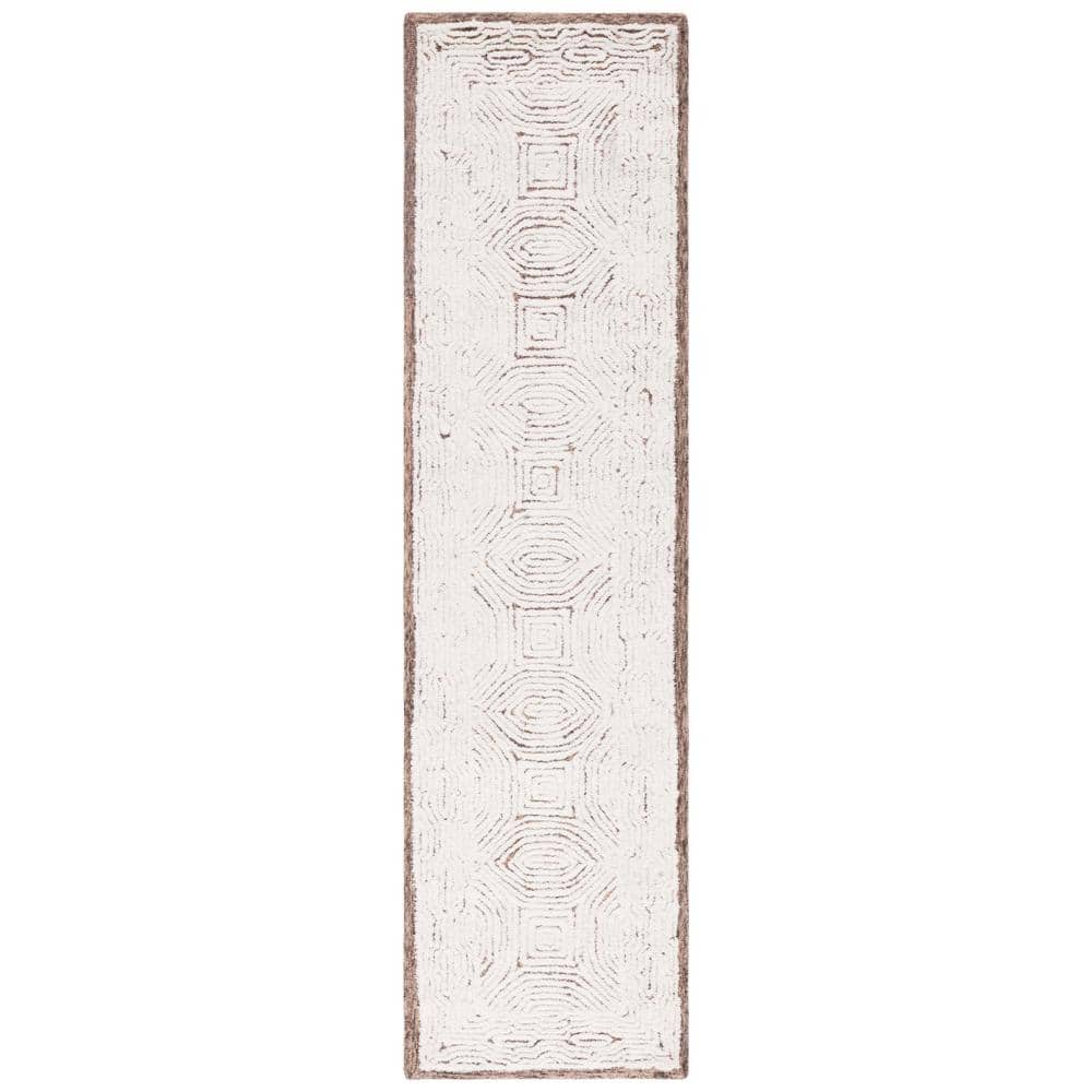 Ivory Abstract Handmade Wool Tufted Rug Runner 27"